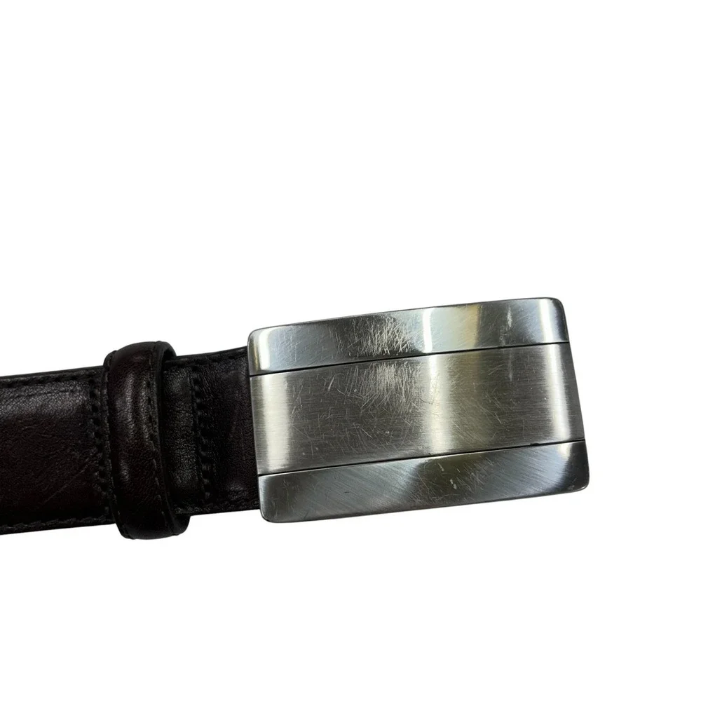 Brighton Black Leather Belt 34 Silver Buckle Quiet Luxury Minimal Classic Formal